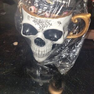 Skull Mug with Gold Handle